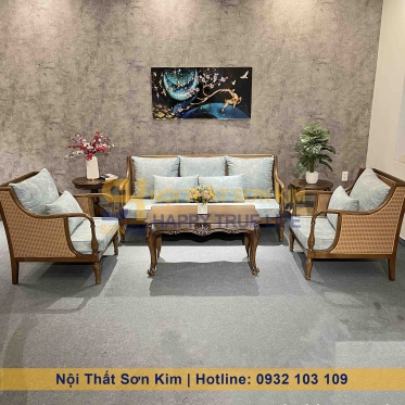 Bộ Sofa Club và Bàn Sofa Louis Gỗ Nâu BGC283