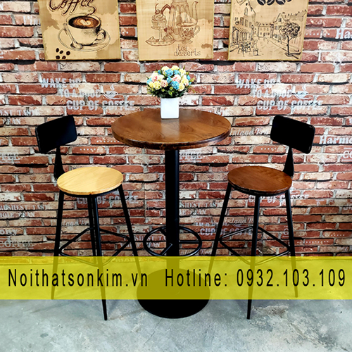 mẫu bàn ghế cafe khung sắt mặt gỗ