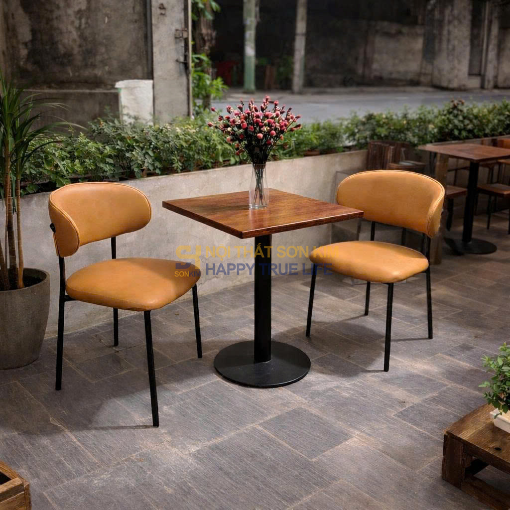 bàn cafe vuông mặt gỗ chân sắt cho quán