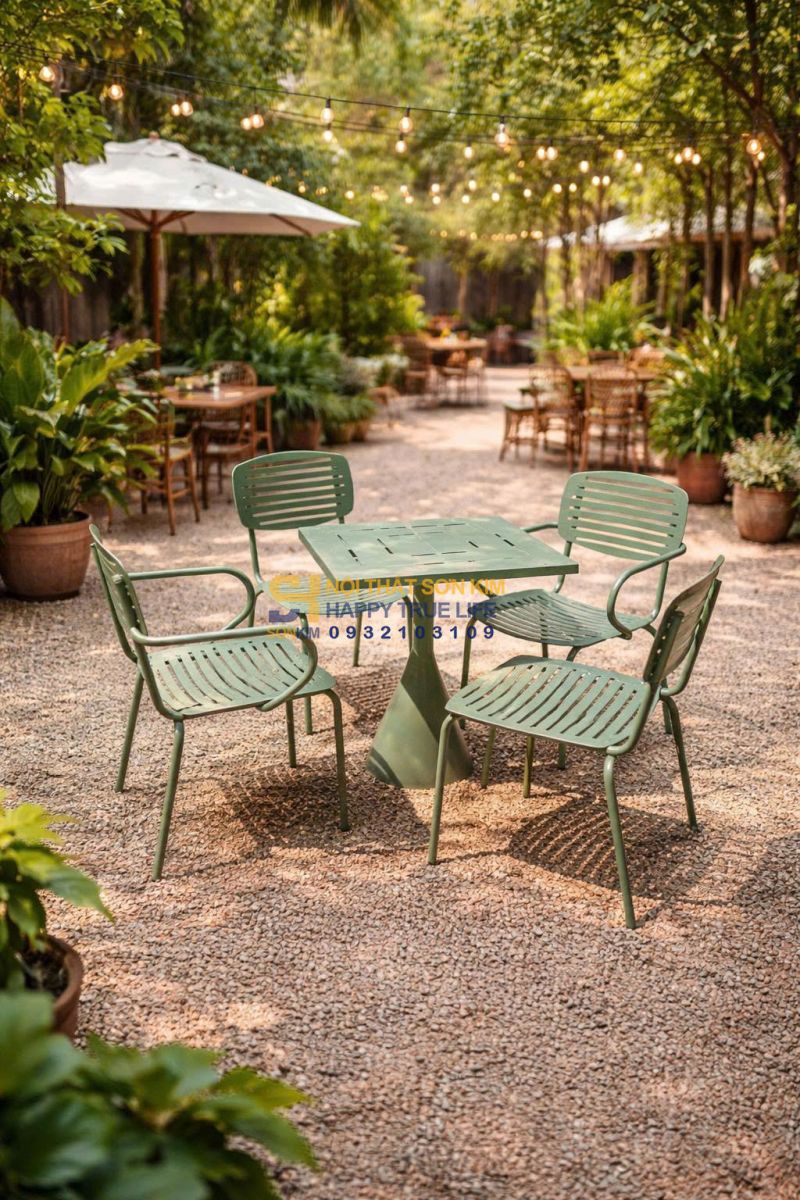 bàn cafe vuông ngoài trời chống UV chân sắt sơn tĩnh điện