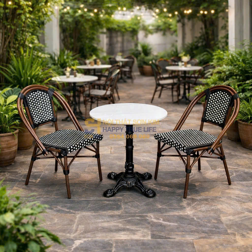 bộ ghế mây cafe ngoài trời sân vườn