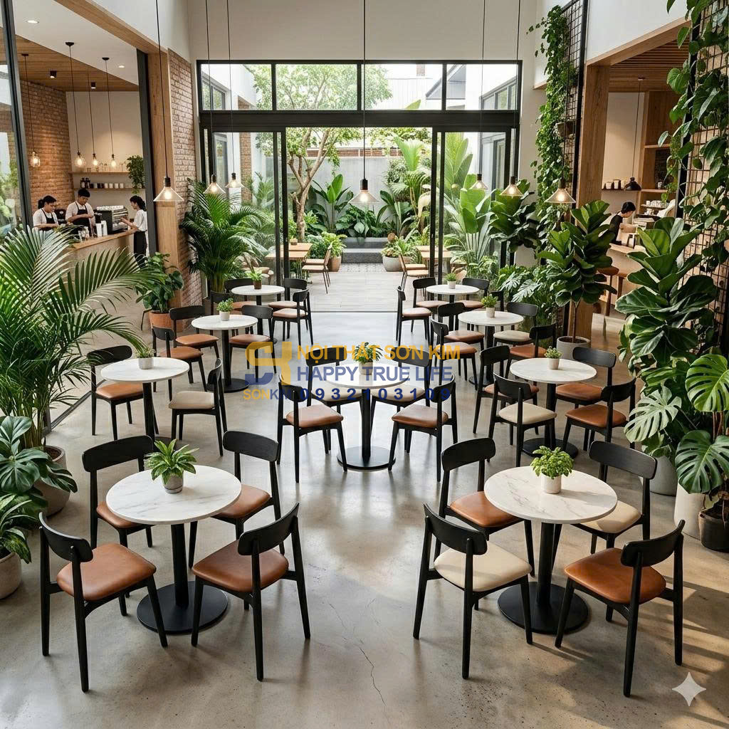 Ghế cafe gỗ cao su phong cách Scandinavian cho quán cafe hiện đại