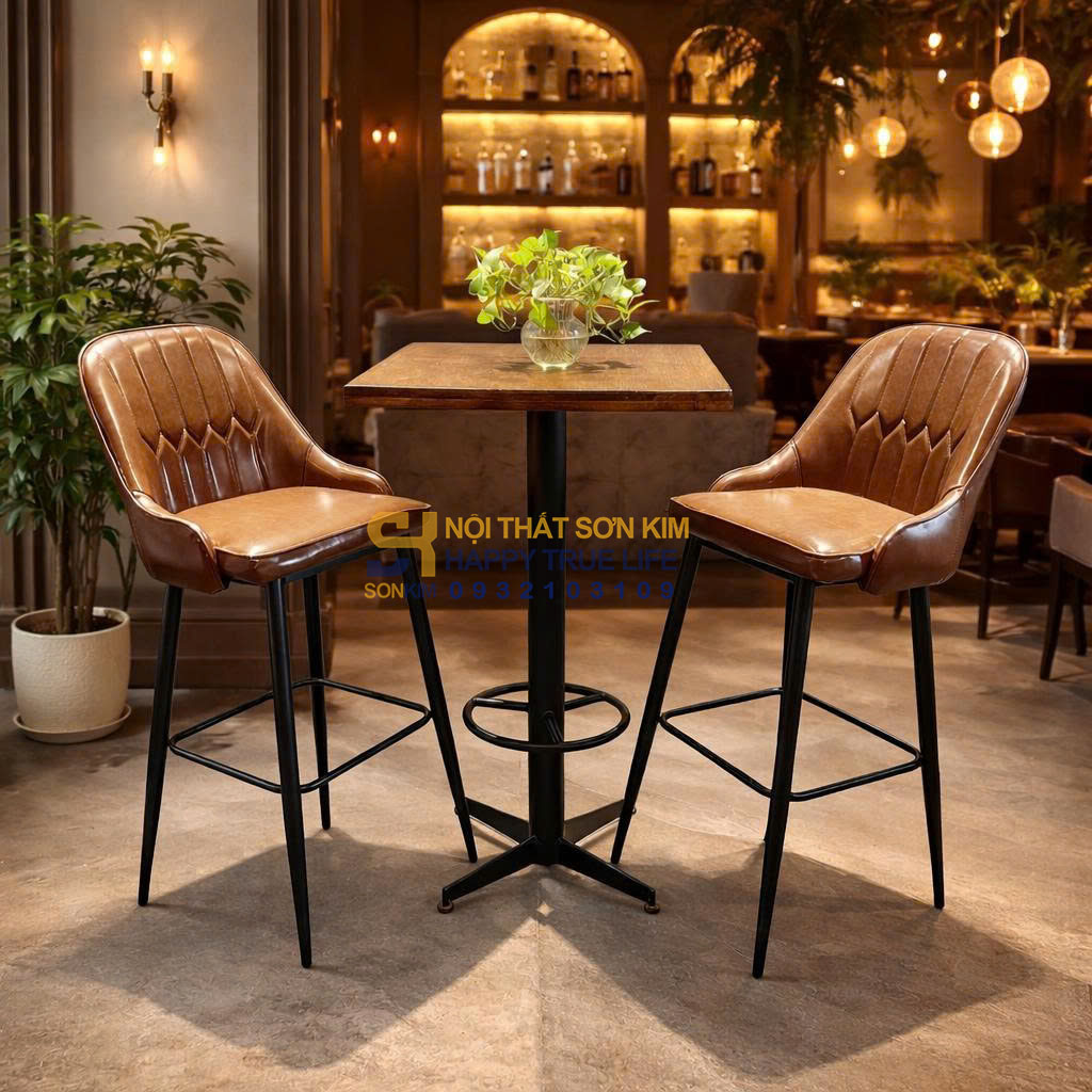 kích thước ghế bar cafe chuẩn phối với chiều cao quầy bar