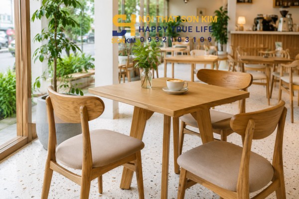 Bàn ghế cafe gỗ cao su mẫu đẹp 2026