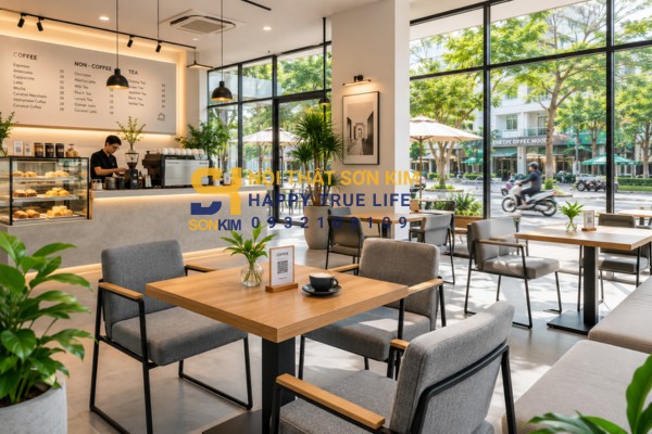 Bàn ghế cafe hiện đại phong cách Modern Style trong quán cafe tone trung tính
