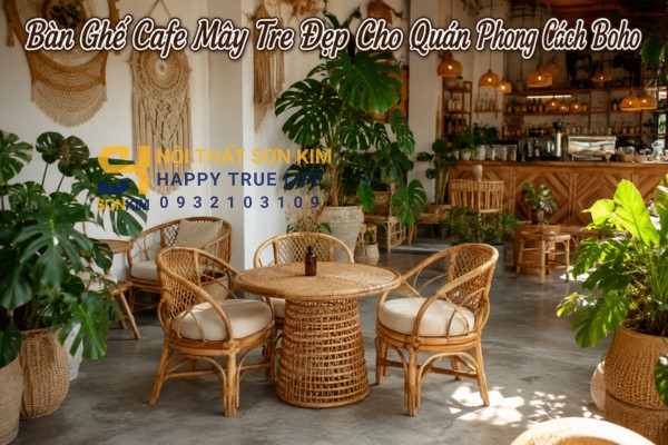 Bàn ghế cafe mây tre đẹp cho quán phong cách boho