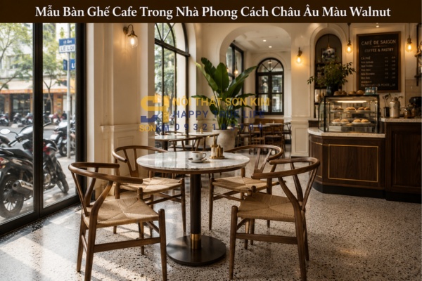 mẫu bàn ghế cafe trong nhà phong cách châu âu màu walnut