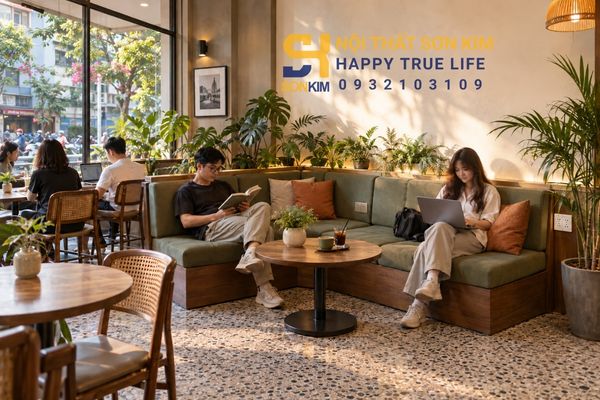 Ghế sofa quán cafe phong cách lounge đặt góc