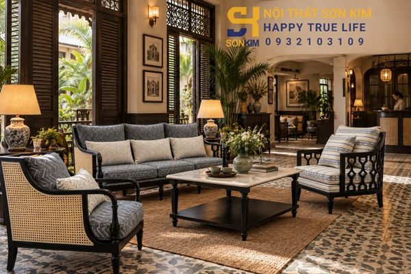 Sofa Indochine khu lounge boutique hotel đông dương