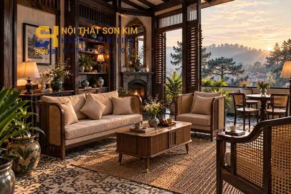 homestay Indochine Đà Lạt nội thất gỗ mây