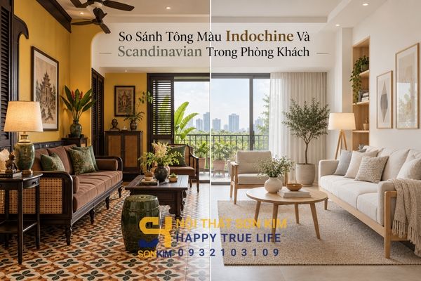 So sánh tông màu Indochine và Scandinavian trong phòng khách