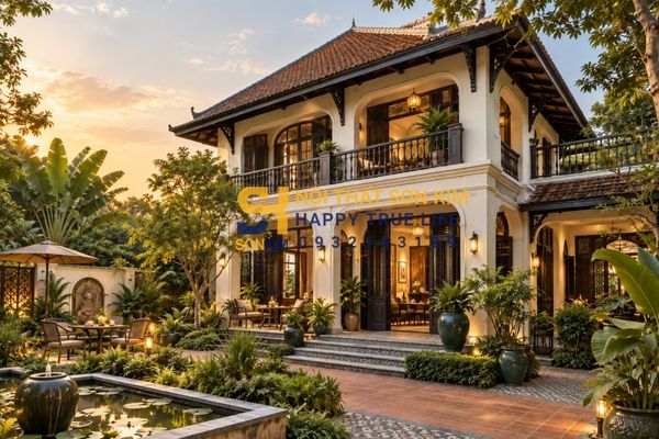 Mẫu nhà Indochine đẹp phong cách Đông Dương biệt thự 2 tầng