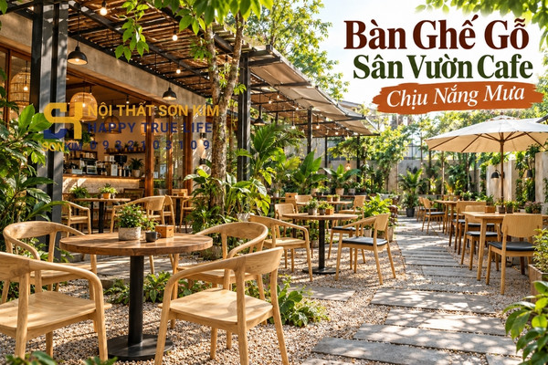Bàn ghế gỗ sân vườn cafe chịu nắng mưa