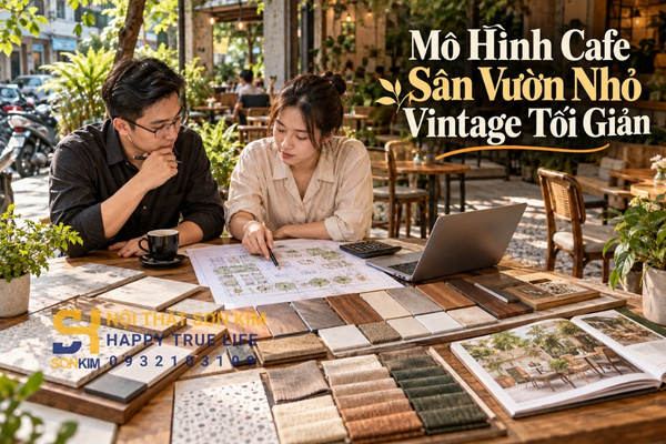 Mô hình cafe sân vườn nhỏ vintage tối giản