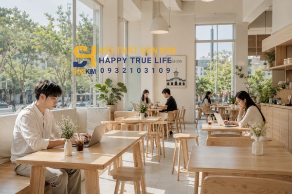 Mẫu quán cafe gỗ phong cách Scandinavian tối giản
