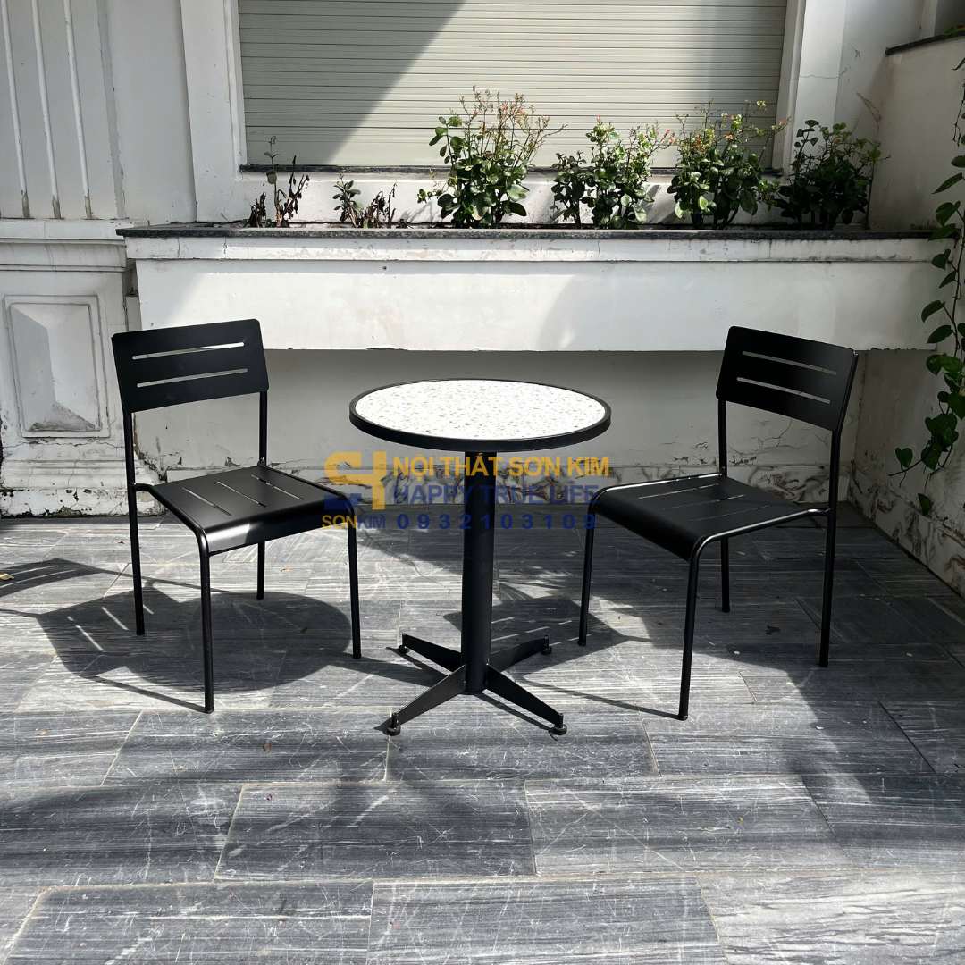 Bộ Bàn Cafe Ghế Tôn 5 Sọc Màu Đen BGC356