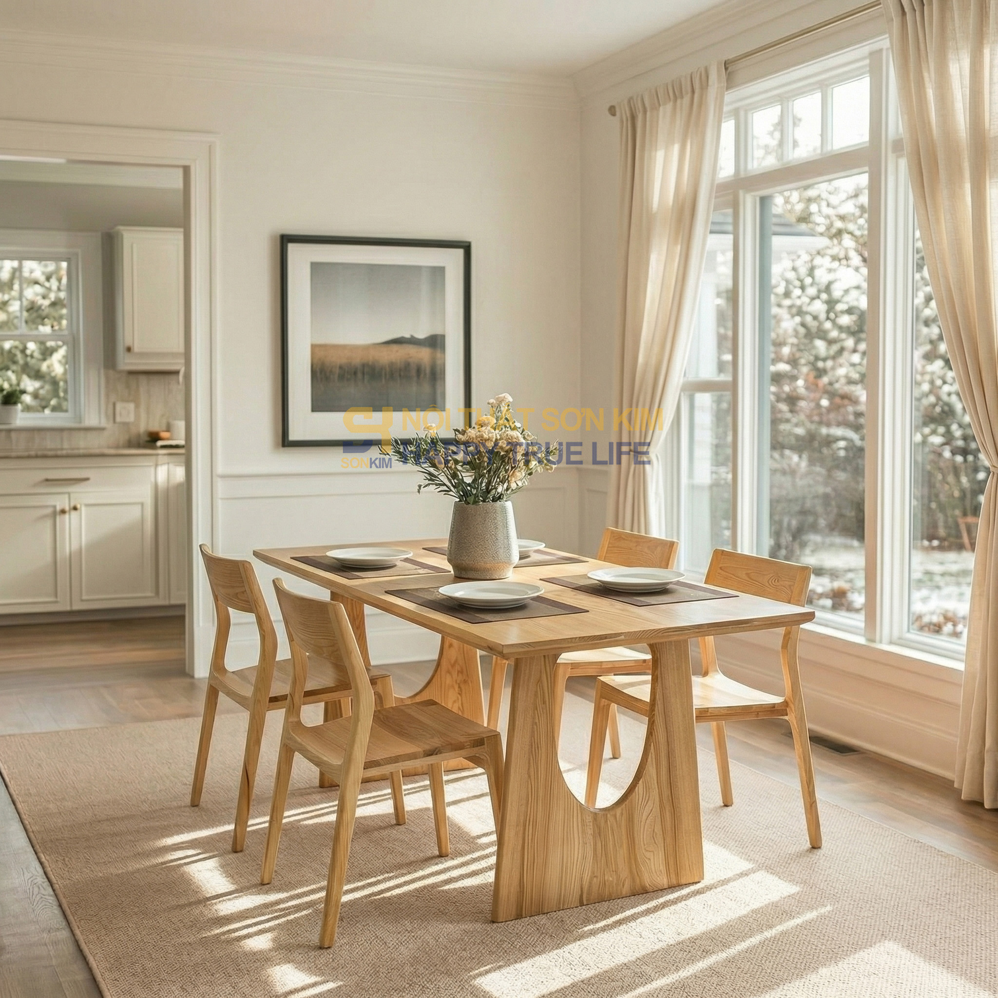 Bộ Bàn Ăn Tesla & Ghế November Gỗ Sồi Nga Màu Tự Nhiên BGA135