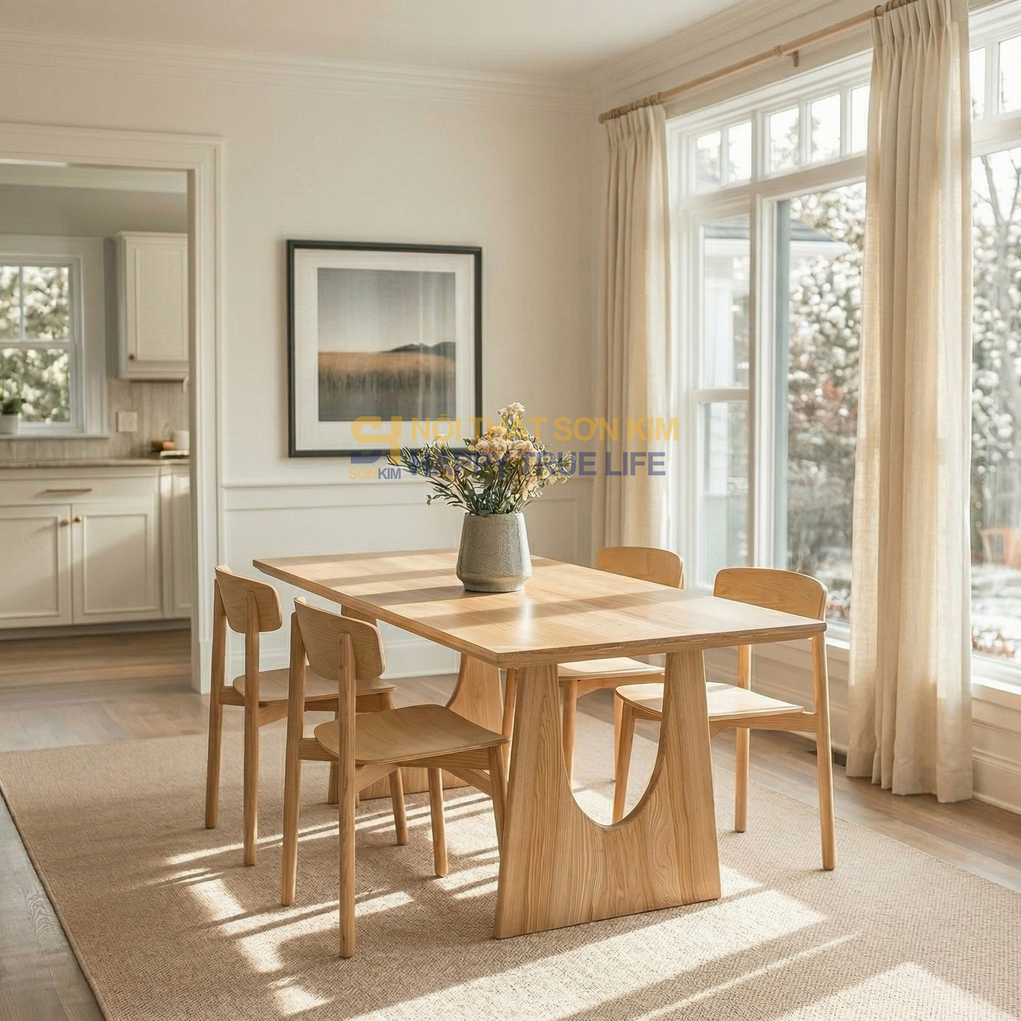 Bộ Bàn Ăn Tesla & Ghế Cross Gỗ Sồi Nga Màu Tự Nhiên BGA134