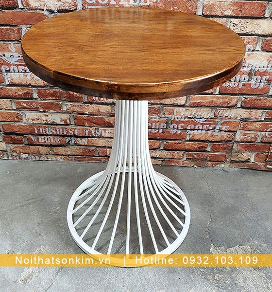 bàn cafe chân sắt mặt gỗ tròn bc45