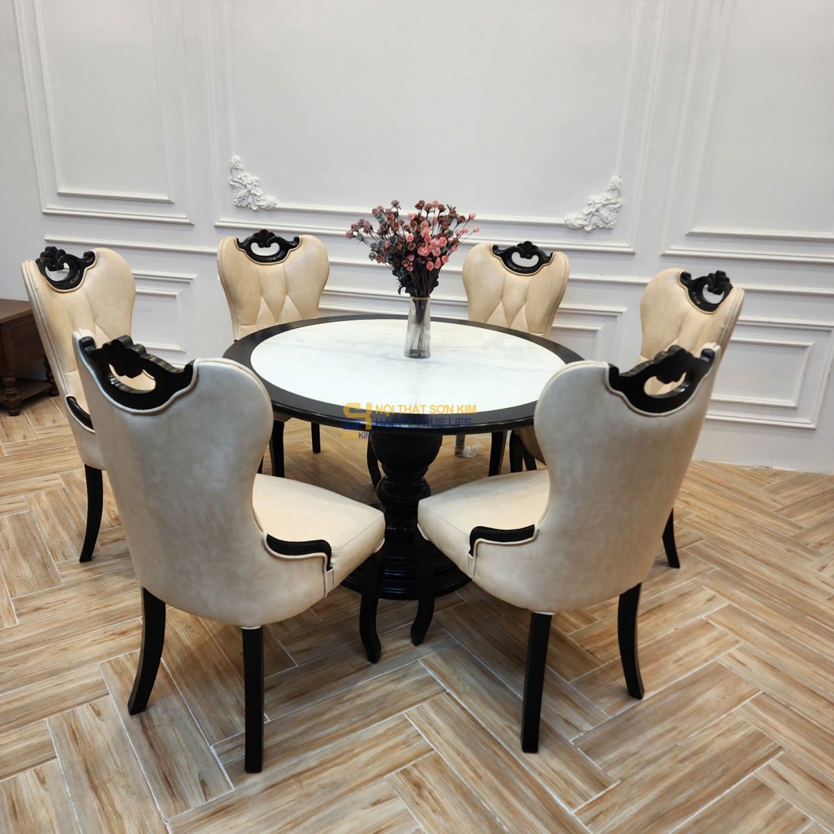 Bộ Bàn Tròn Imperial + 6 Ghế Soho – Sang Trọng Chuẩn Phòng VIP - 1 