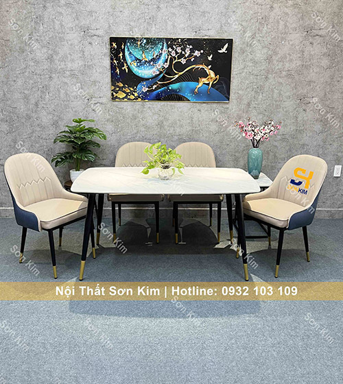 Bàn ghế ăn chân côn kết hợp ghế Monet bọc da cao cấp BGD44