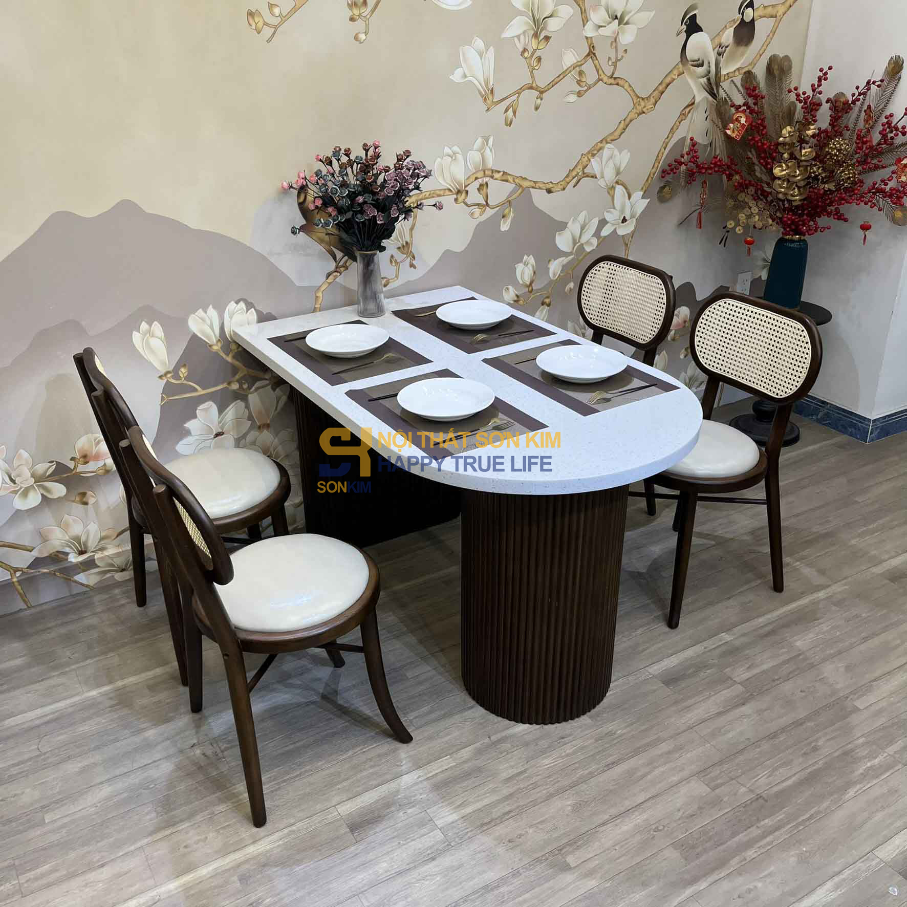 Bộ Bàn Ăn TERAZZO & Ghế Thonet Chân Chéo BGA121