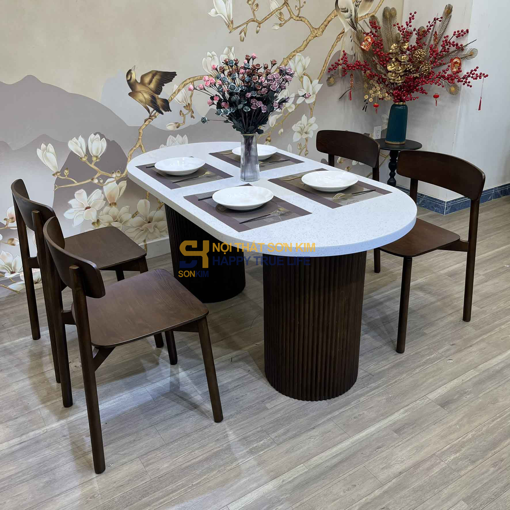 Bộ Bàn Ăn Terazzo Ovan & Ghế Cross BGA122