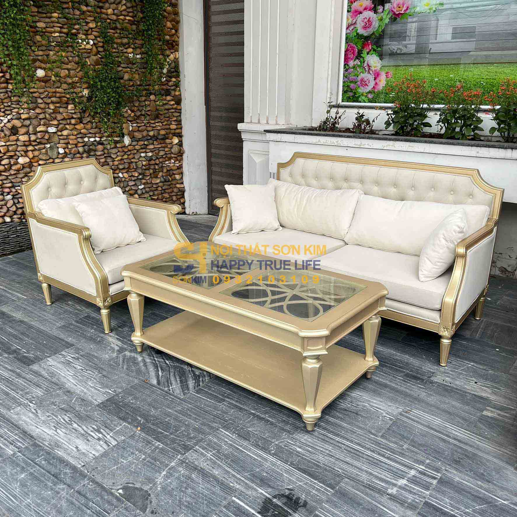 Bộ Sofa Tân Cổ Điển Sơn Vàng Đồng BGC352