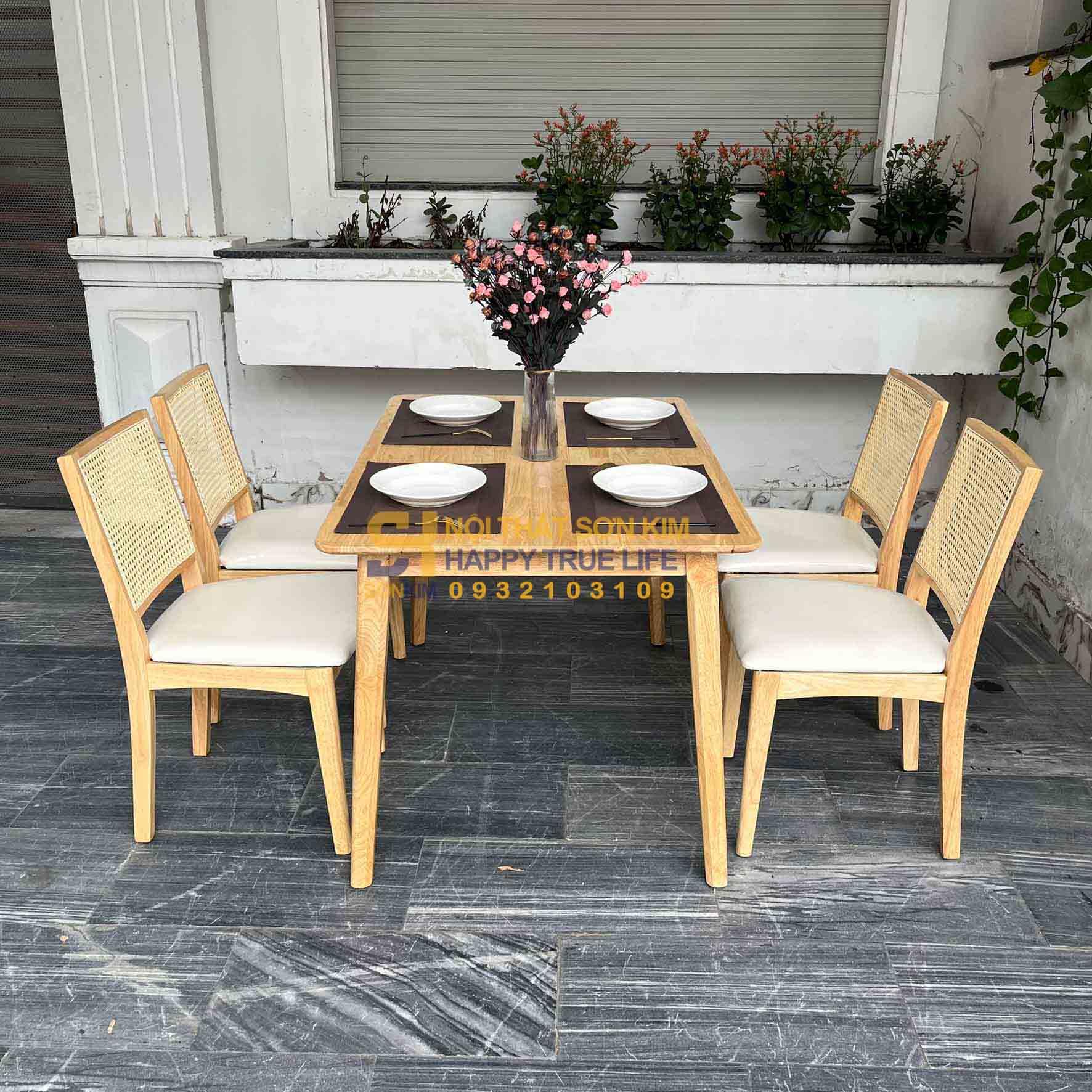 Bộ Bàn Ăn Ashley Ghế Mila Gỗ Cao Su Màu Tự Nhiên BGA104