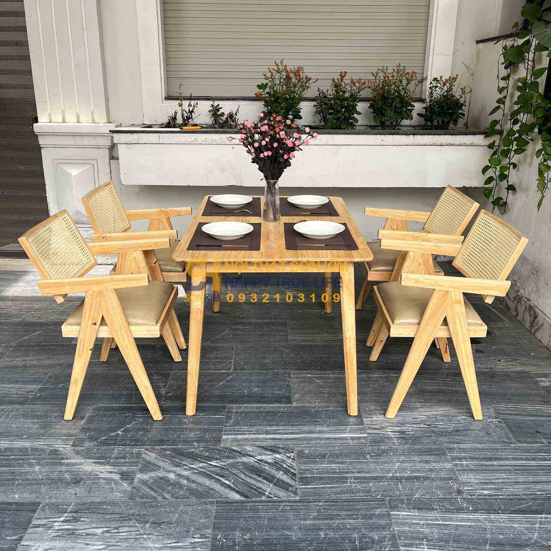 Bộ Bàn Ăn Ashley Ghế V-leg Gỗ Màu Tự Nhiên BGA96