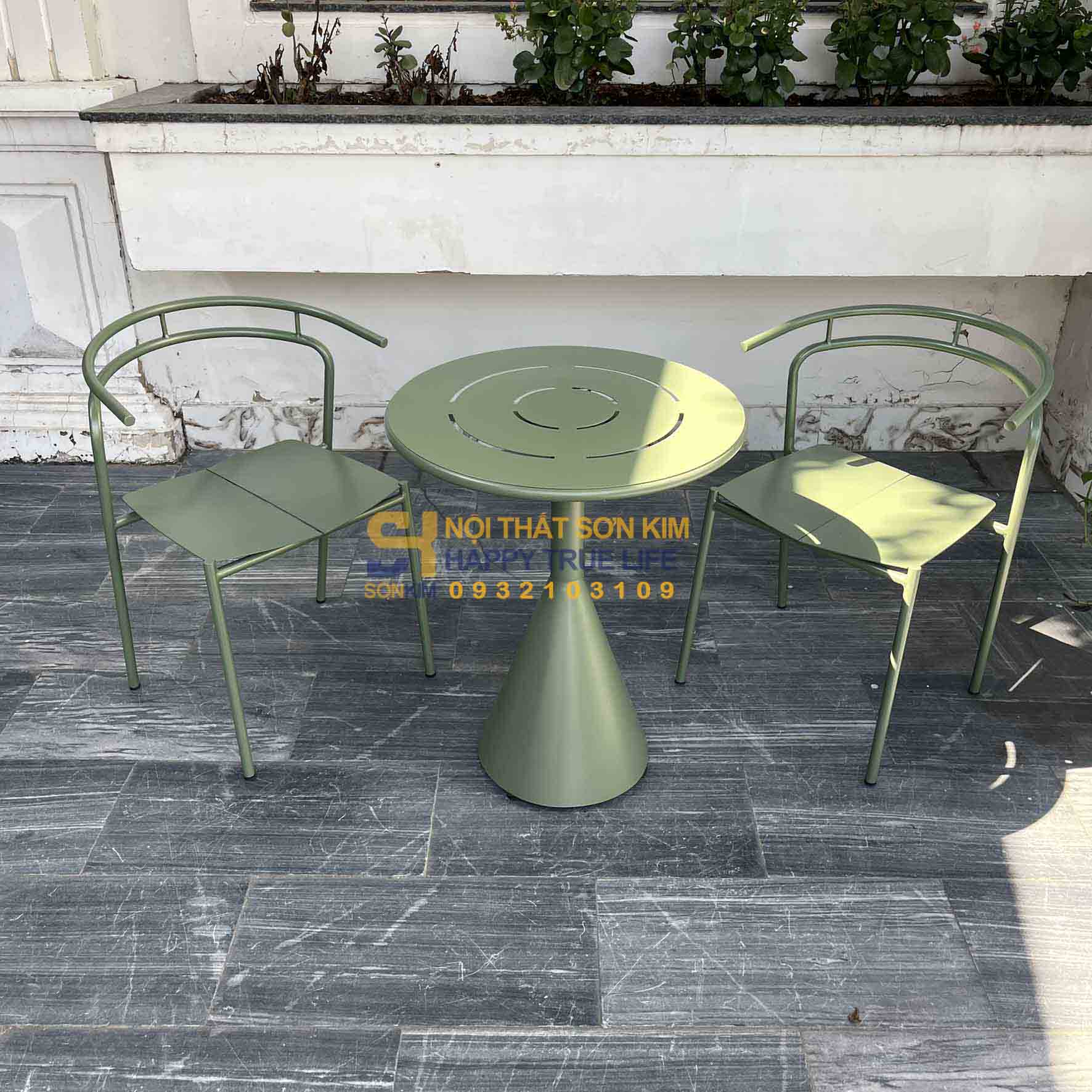 Bộ Bàn Cafe Ghế Verro Sắt Sơn Xanh Mint BGC354