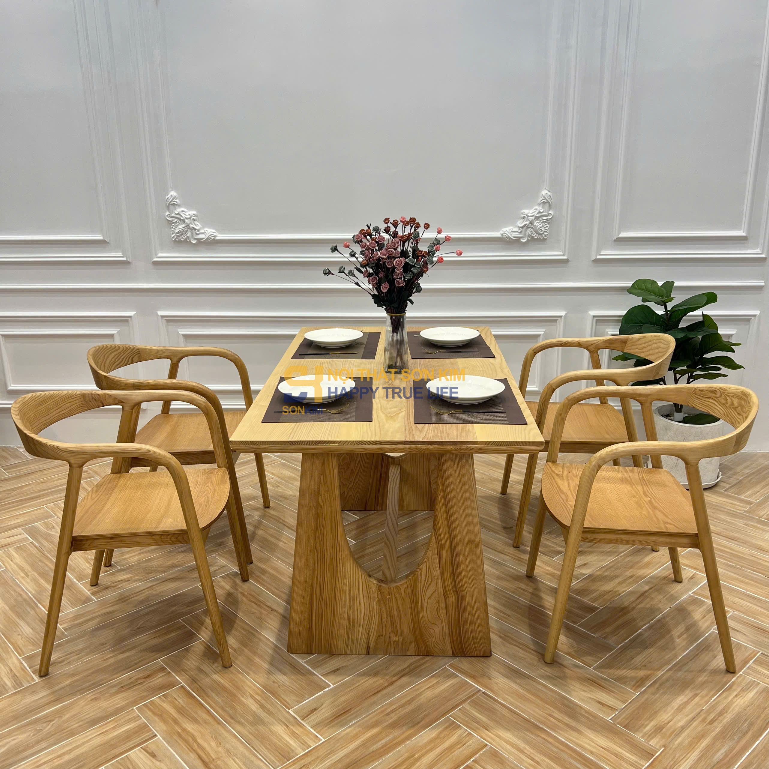 Bộ Bàn Ăn Tesla & Ghế Neva gỗ Sồi Nga Sơn Màu Tự Nhiên BGA129