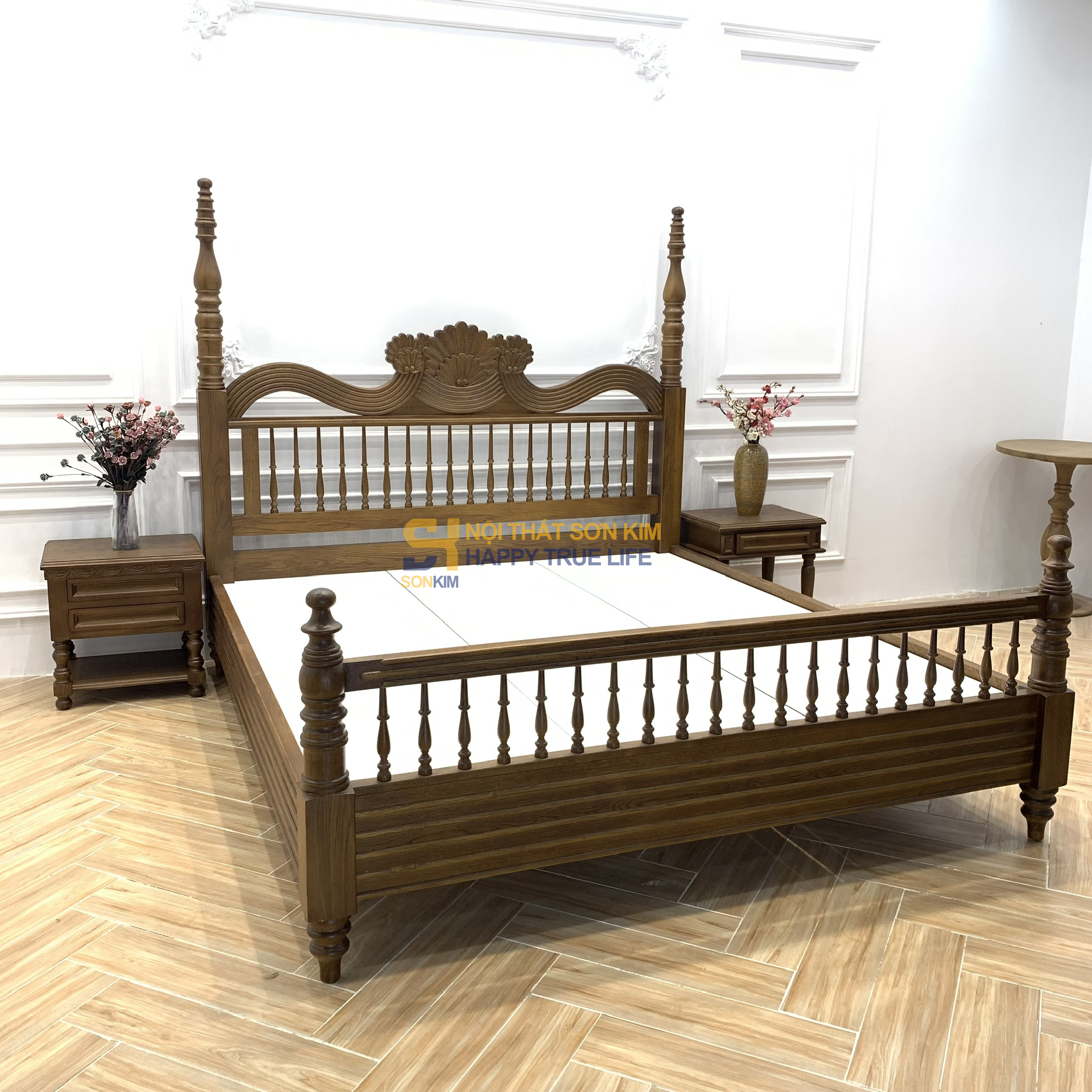 Giường Ngủ gỗ Sồi Nga phong cách Indochine GN1