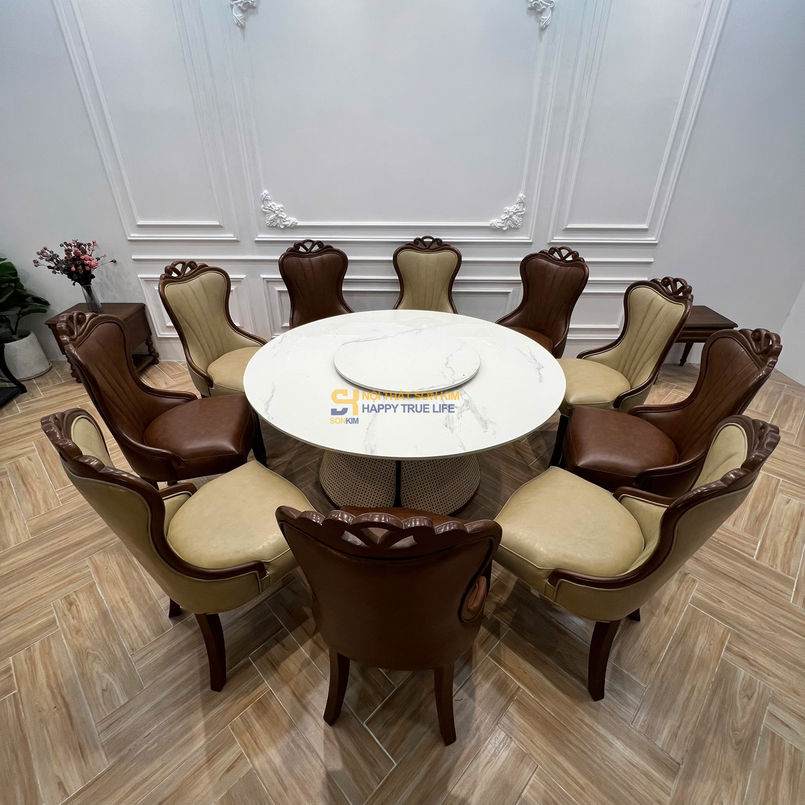 Bộ Bàn Ăn Tròn Phòng Vip Bambo & Ghế ăn Nova BGA138