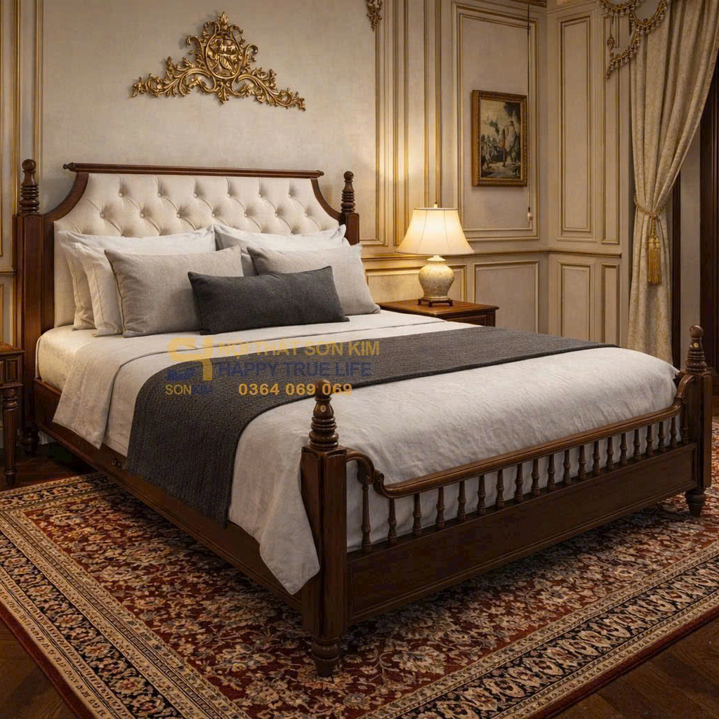 Giường Gỗ Tần Bì Indochine Gỗ Sơn Đen GN2