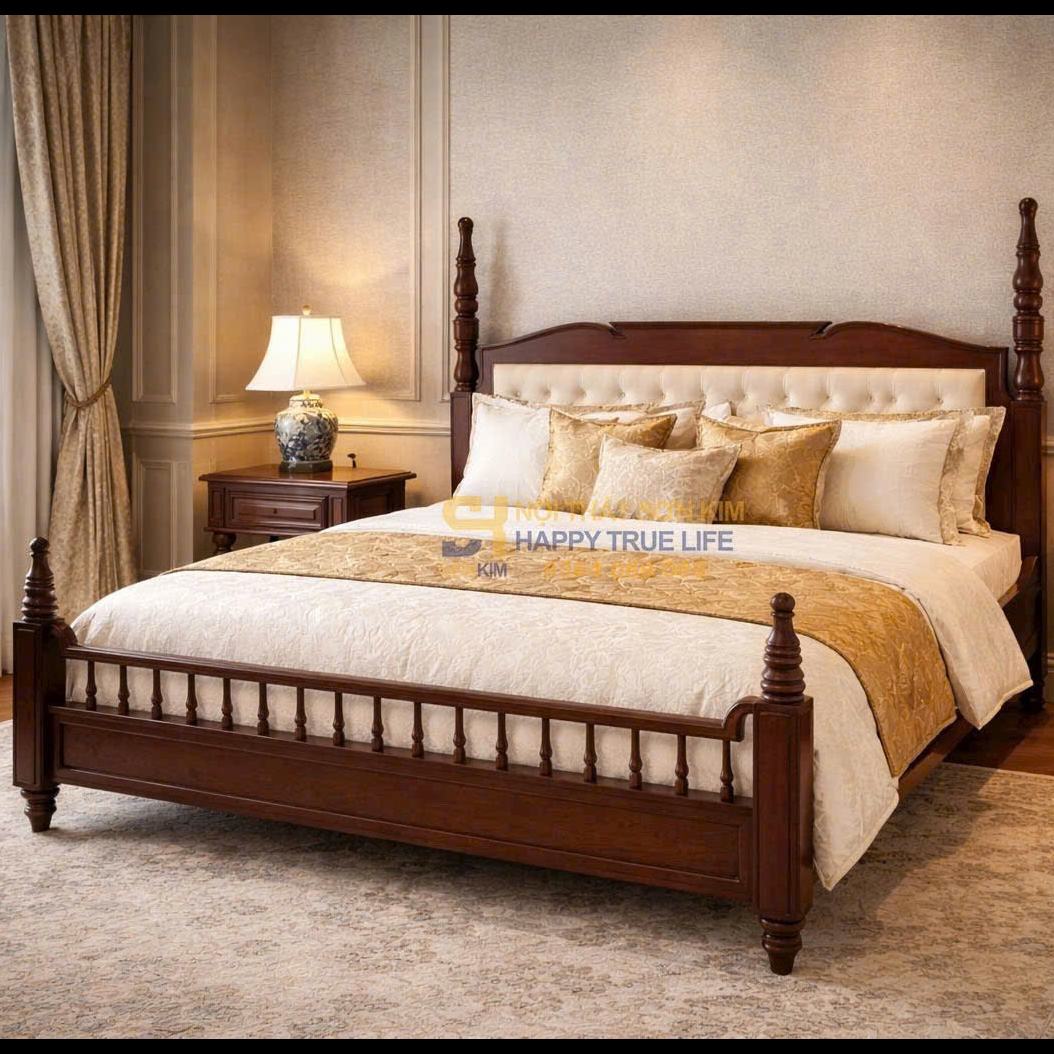 Giường Ngủ Indochine Gỗ Sơn Đen GN3