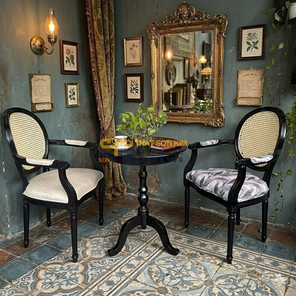 Ghế Louis Có Tay Lưng Tựa Mây Gỗ Đen Mới BGC227