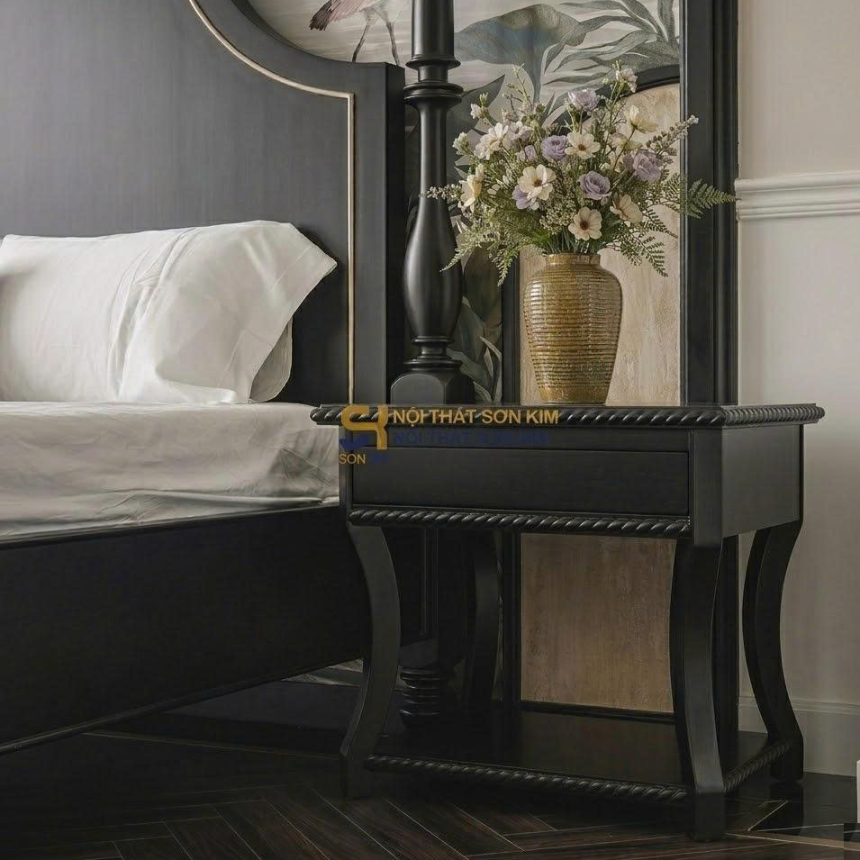Bàn Tab Đầu Giường Indochine Gỗ Sơn Đen BT3